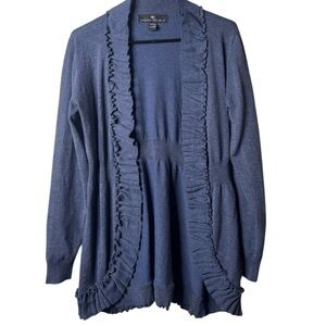 Elegant Ruffled Cardigan in Deep Blue